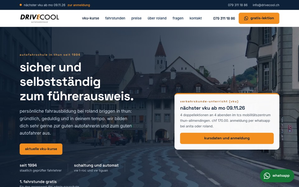 Website der Fahrschule drive cool in Thun