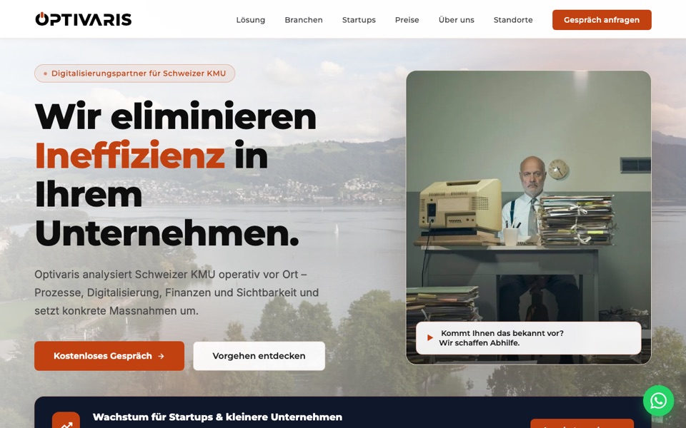 Startseite von optivaris.ch, Unternehmensberatung für Schweizer KMU